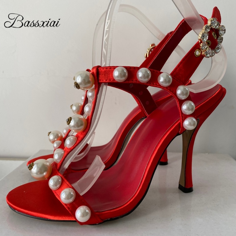 Sandal Strappy Heeled - Perle perle décor t-strap talon aiguille