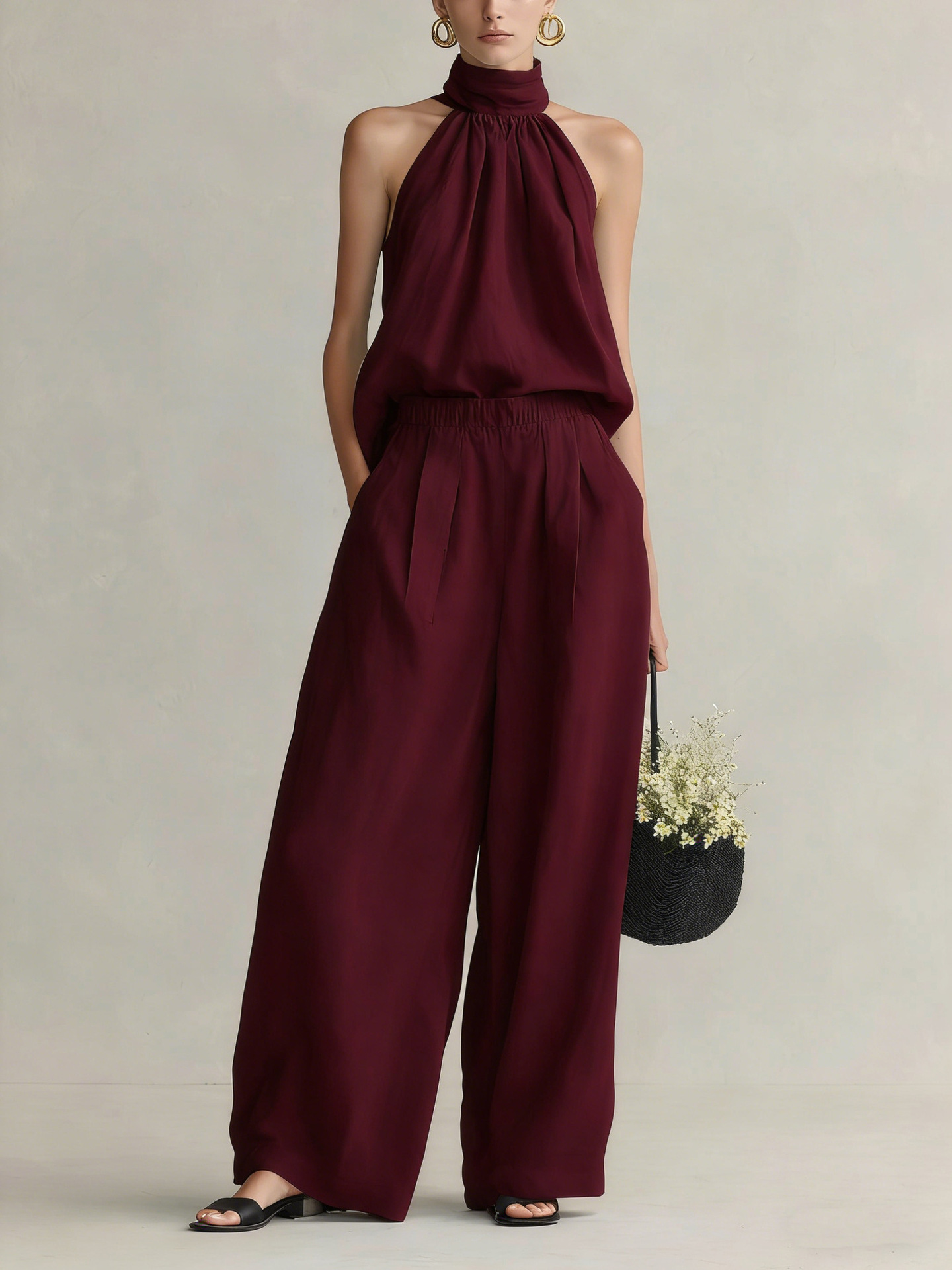 Linen Pant Wide - Ensemble décontracté pour femme : Haut