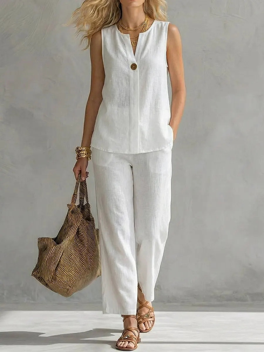 Linen Pant Wide - Ensemble 2 pièces en lin sans