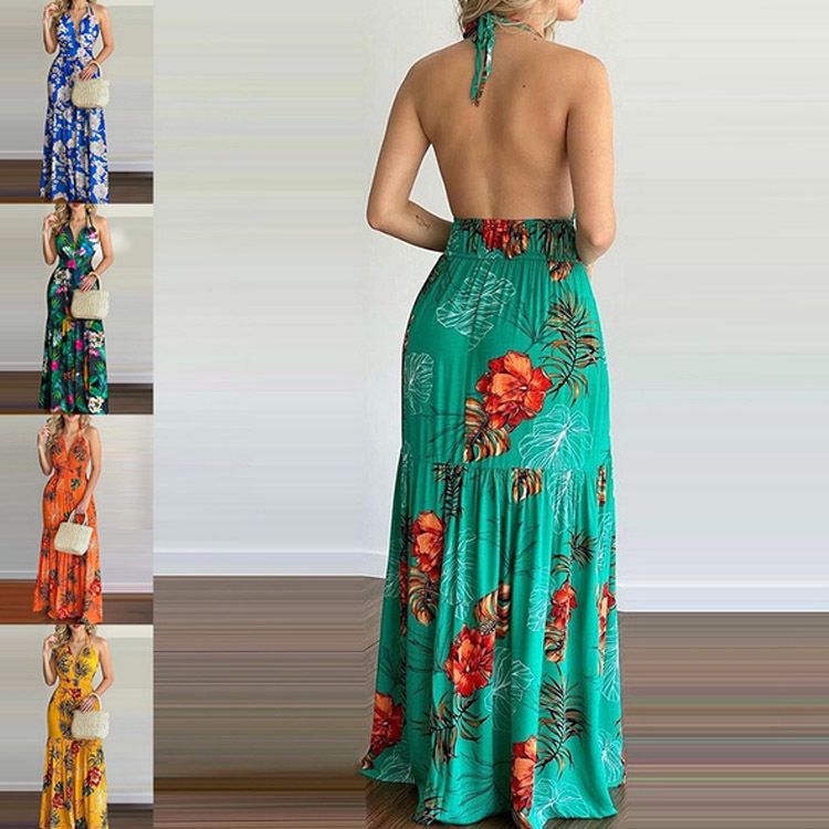 Maxi Dress Halter - Robe longue florale dos nu élégante