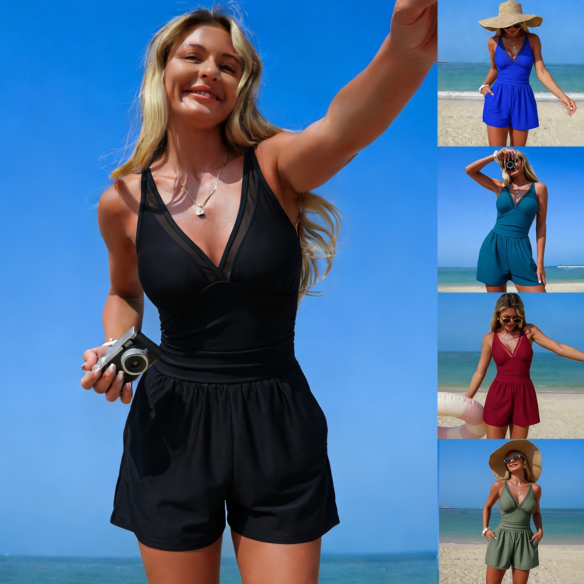 Swimsuit Bikini Ruched - Maillot de bain noir uni sans
