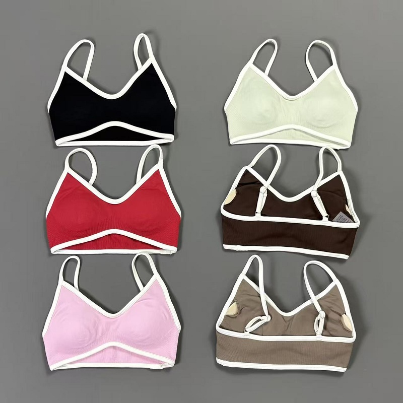 Crop Top Crochet - Soutien-gorge de yoga contrastant pour femme,