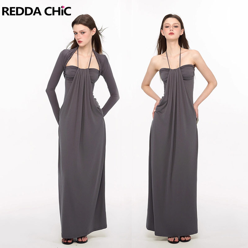 Maxi Dress Halter - REDDACHiC élégant tressé haussement d'épaules robe