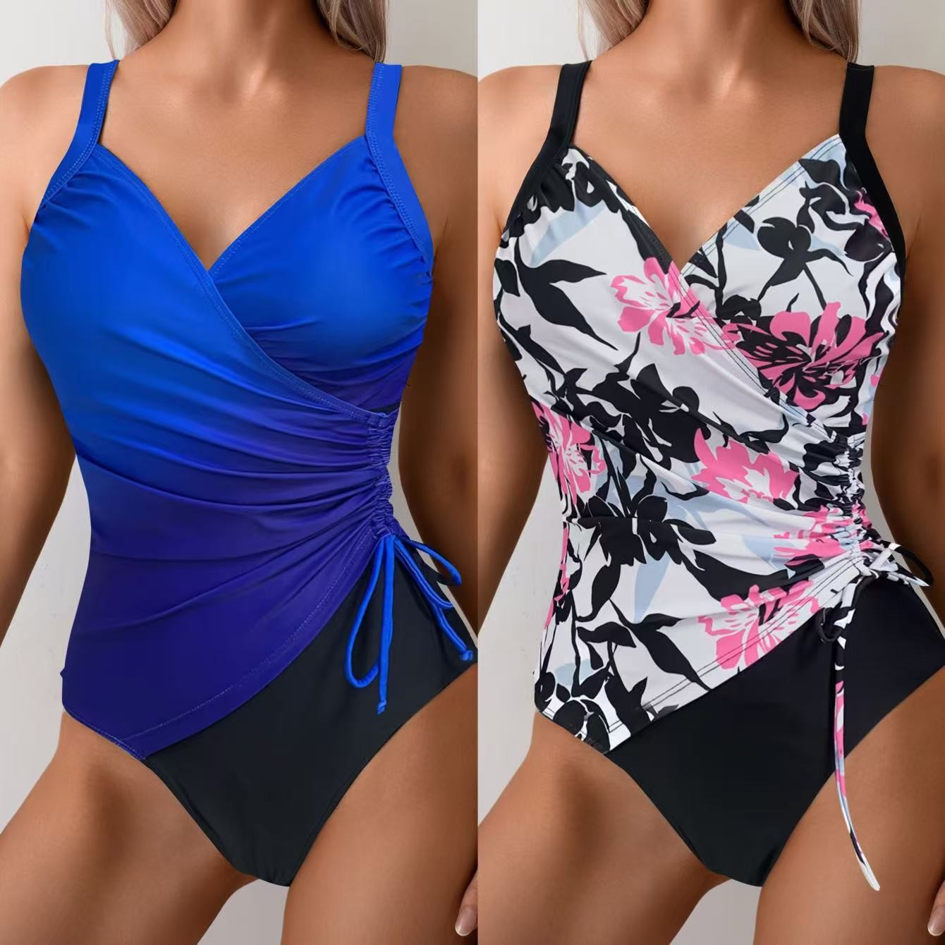 Swimsuit Bikini Ruched - Tankini femme à effet ventre plat,