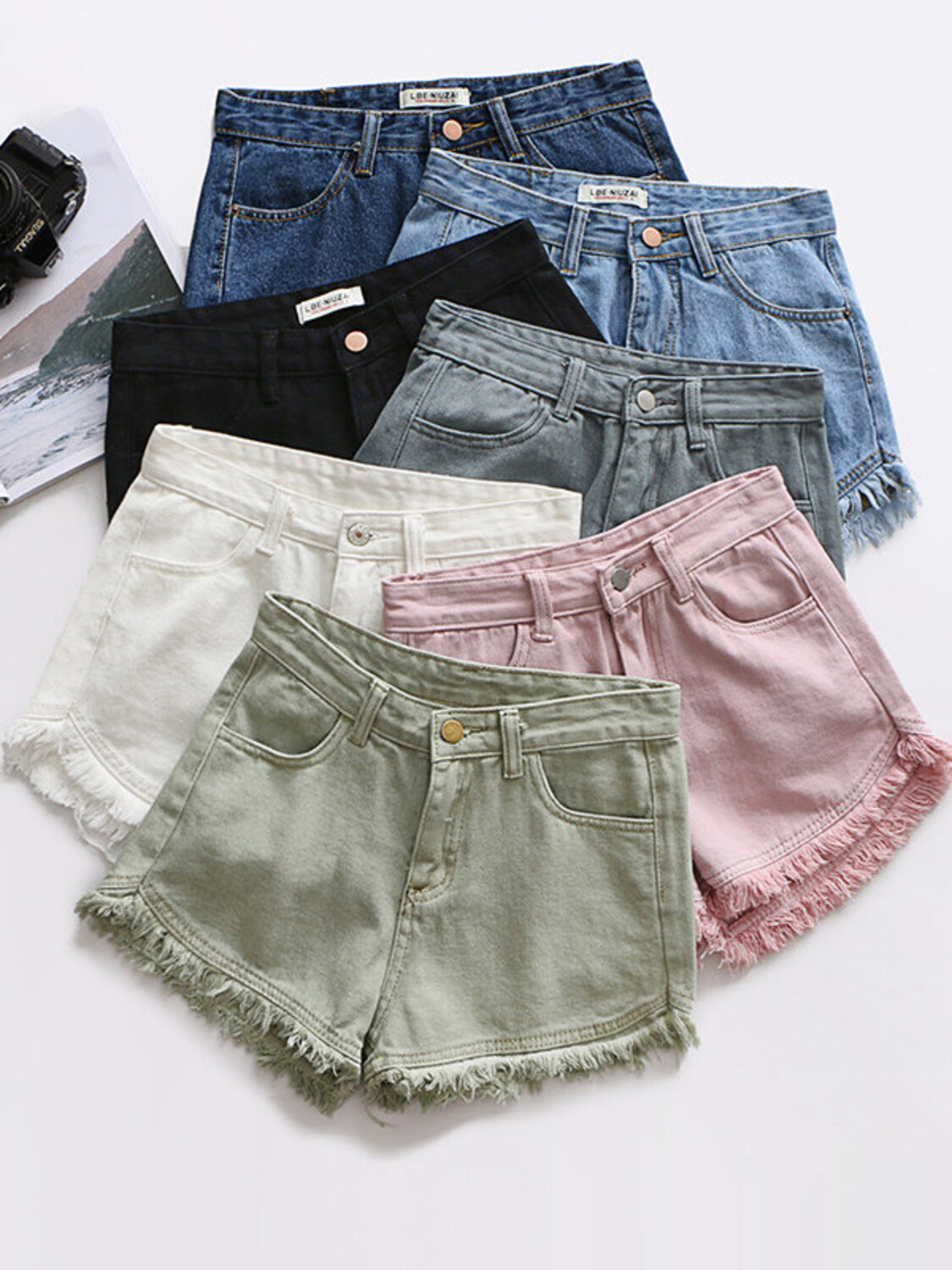 Shorts Denim Frayed - Shorts en jean taille haute pour