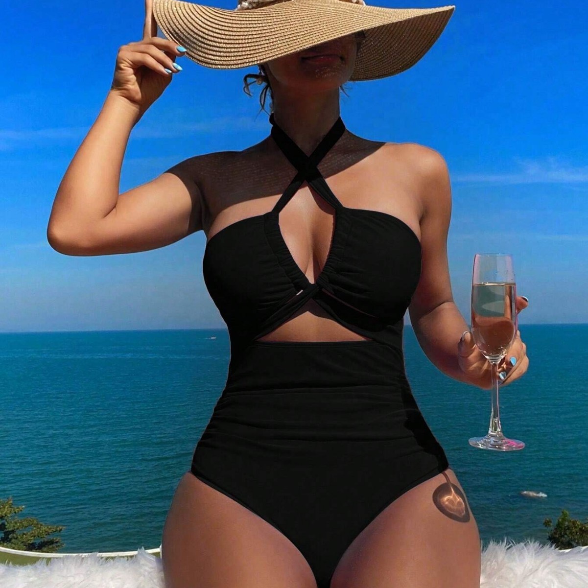 Maillot de bain femme noir uni - Swimsuit Bikini Ruched avis et prix