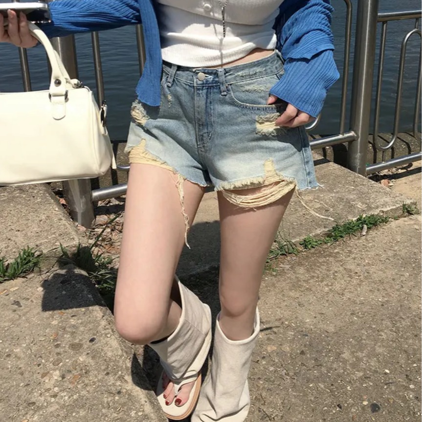Shorts en jean délavé taille h - Shorts Denim Frayed avis et prix