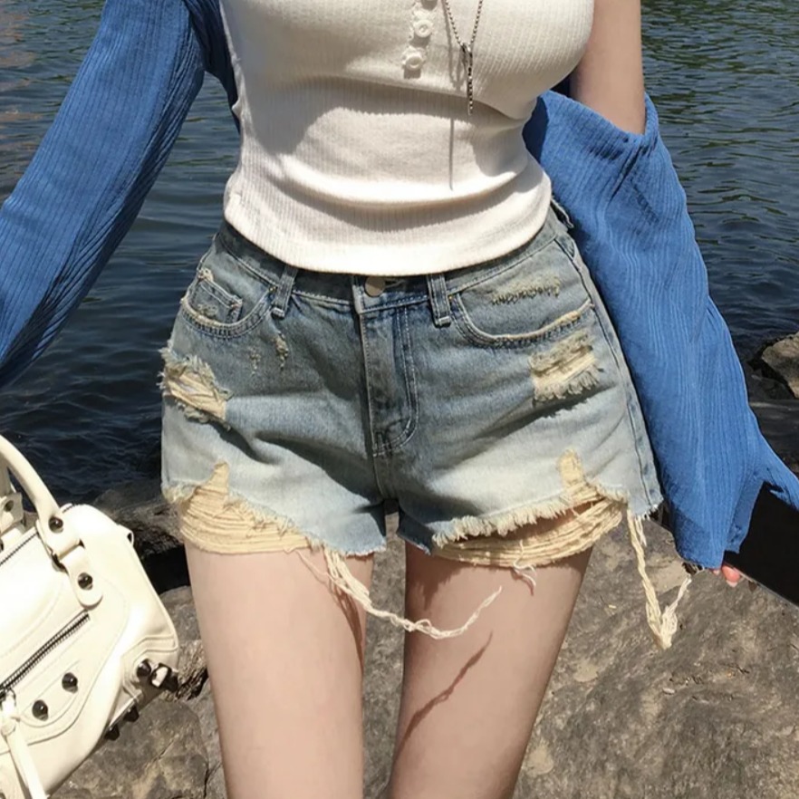 Shorts en jean délavé taille h - Shorts Denim Frayed avis et prix