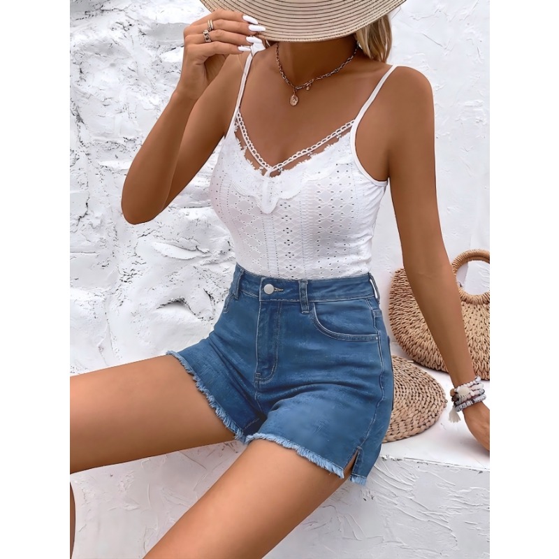Shorts en jean taille haute po - Shorts Denim Frayed avis et prix