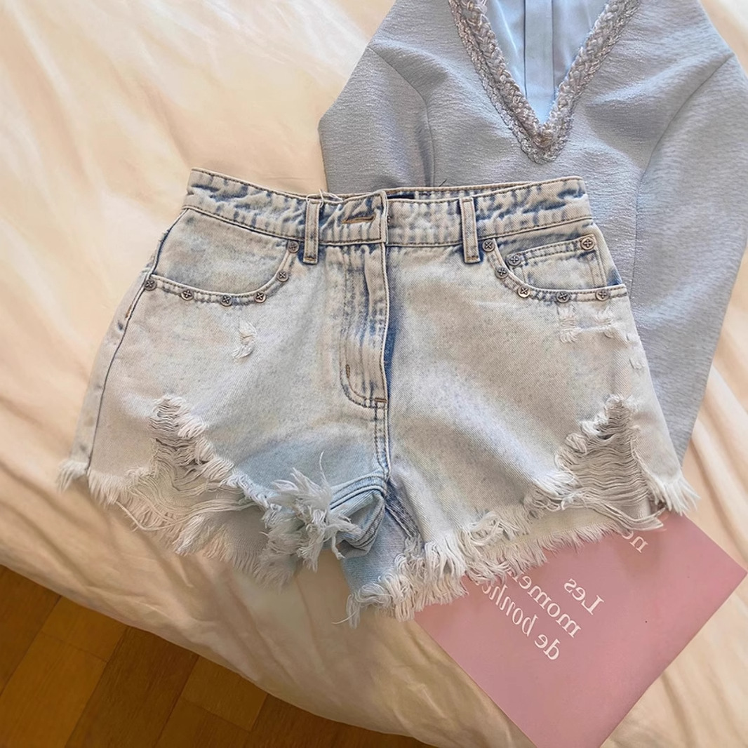Shorts en jean délavé brodé et - Shorts Denim Frayed avis et prix
